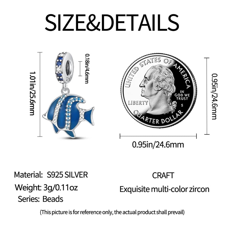 Ocean Series - Original Genuine 925 Sterling Silver Turtle Crab Mermaid Charm Beads Suitable for 3mm Bracelet DIY Making Pendant