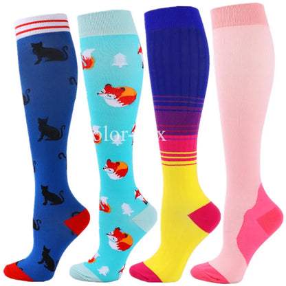 4 Pairs/Pack Compression Socks High Sports Socks for Women Men Running Hiking Edema Diabetes Varicose Veins Socks 20-30mmHg
