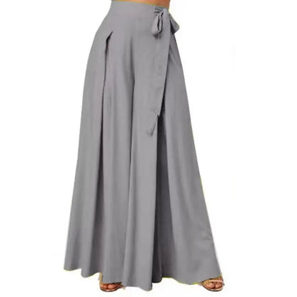 Women Skirt Pants Wide Leg Lace-up Bow High Waist Loose A-Big Hem Deep Crotch Casual Dance Performance Culottes Long Trousers