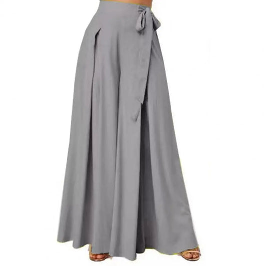 Women's Skirt Pants Wide Leg Lace-up Bow High Waist Loose A-Line Hem Deep Crotch Casual Dance Performance Culottes Long Trousers