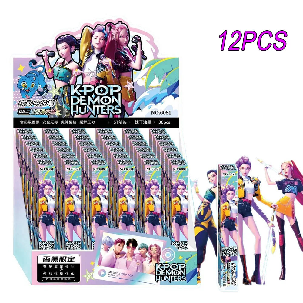 1/3/6/12Pcs KPop Demon Hunters Black Gel Pen Blind Box Student Writinng Pen Anime Figure Stationery Study Supplies Gift 0.5mm