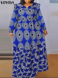 Vestido largo con estampado bohemio VONDA de talla grande 5XL para mujer, manga larga tipo farol, elegante, cuello en V, para vacaciones