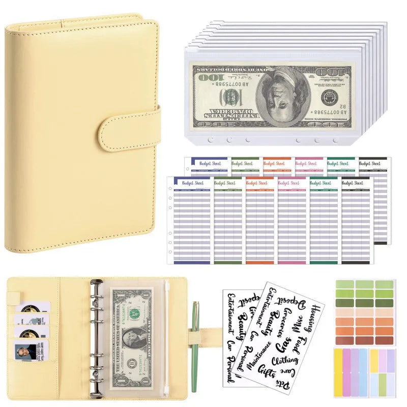 New A6 Budget Plan Notebook Cash Envelope Saving Money 6-Hole Binder for Financial Management A6 Loose-Leaf Notebook Binder