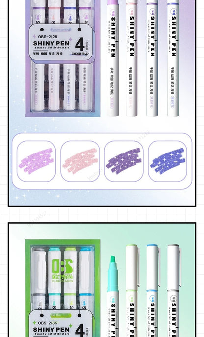 4 Colors/box Kawaii Glitter Highlighter Pen Pastel Fine Pastel Highlighter Marker Scrapbook Painted Stationery School Supplies