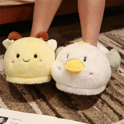Comemore 2023 White Warm Adult Lady Plush Head Indoor Floor Women Fun Slipper Rabbit Cute New Home Slippers Cartoon Bee Design
