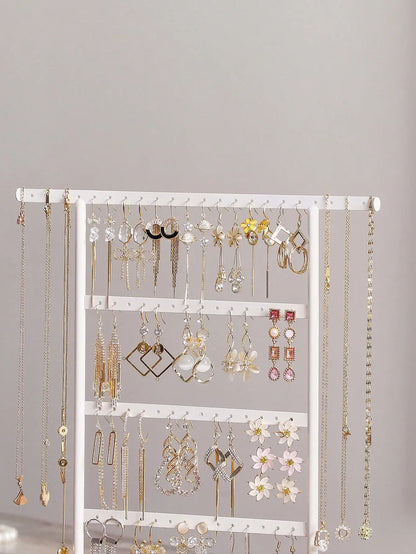 SONGMICS Jewelry Stand, 4-Tier Jewelry Holder Organizer With Tray, Wood Base, For Earrings And Studs, Vintage