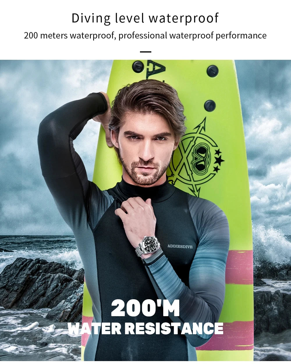 ADDIESDIVE Quartz Watch for Men 316L Stainless Steel Super Luminous Ceramic Bezel 200m Waterproof Classic Diving Men's Watch