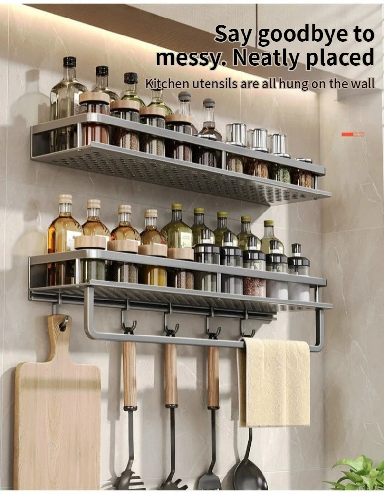 Aluminum Kitchen Rack Kitchen Shelf Toilet Storage No Drill Hanging Rack Bathroom Organizer Hang on the Wall Kitchen