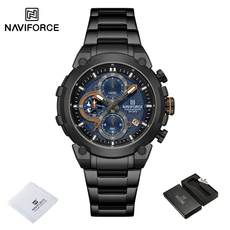 NAVIFORCE Original Watch for man 2025 New Stainless Steel Waterproof Chronograph Classic Quartz Wristwatch Brand Men Watch Gifts