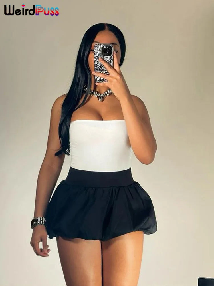 Nibber Ball Gown Skirts Women Y2K Hottie 2024 Summer Trend Midnight Waistband Miniskirts Birthday Basic Streetwear Wild Bottoms
