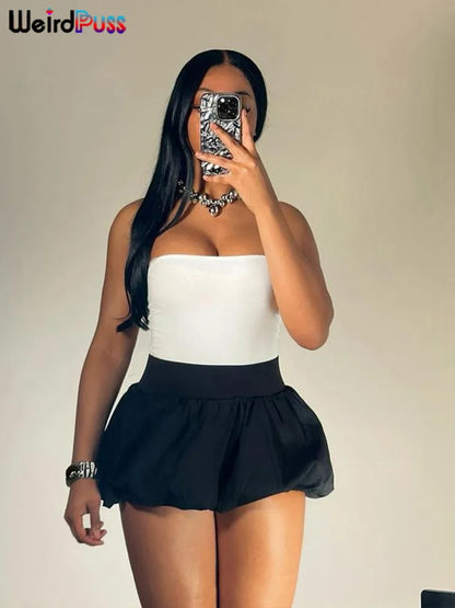 Nibber Ball Gown Skirts Women Y2K Hottie 2024 Summer Trend Midnight Waistband Miniskirts Birthday Basic Streetwear Wild Bottoms