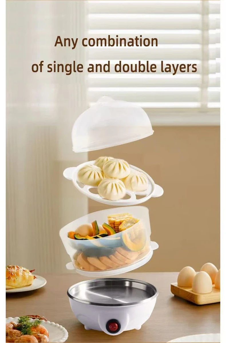 Multifunctional Electric Egg Boiler Single/Double Layer Egg Cooker 110V/220V Mini Steamer Poacher Kitchen Cooking Machine