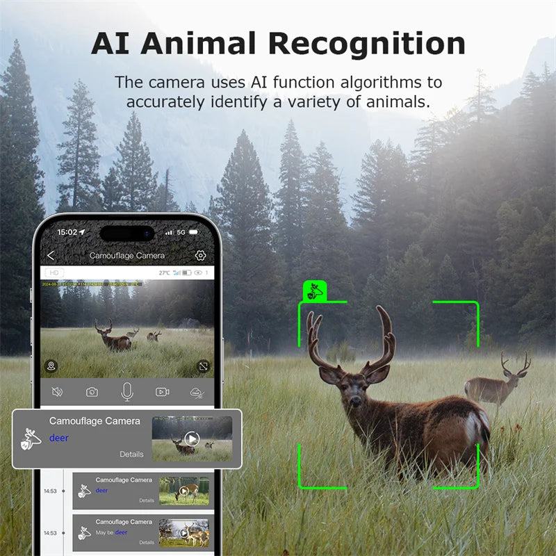INQMEGA4G 2K 5MP PIR Motion Activated  Trigger Time Night Vision IP66 Hunting Trail Wildlife Battery Solar Camera Forest