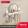 Wall Mounted Kitchen Hook Rack No-Punching Wall Hangers Rail Kitchen Utensils Rack Spoon Shovel Chopping Board Storage Rack