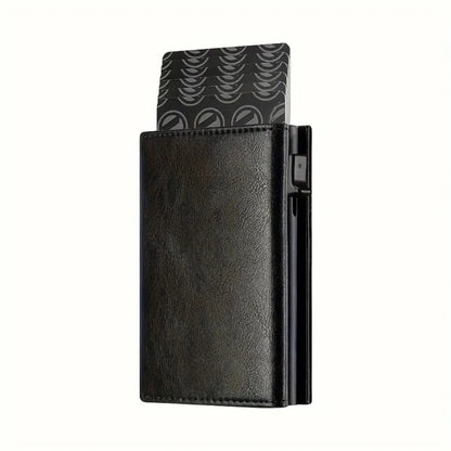 Men's Wallet with Zipper Coin Purse Automatic Pop-up Metal Credit Card Holder Minimalist RFID Blocking Business Card Wallet Idea