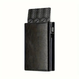 Men's Wallet with Zipper Coin Purse Automatic Pop-up Metal Credit Card Holder Minimalist RFID Blocking Business Card Wallet Idea