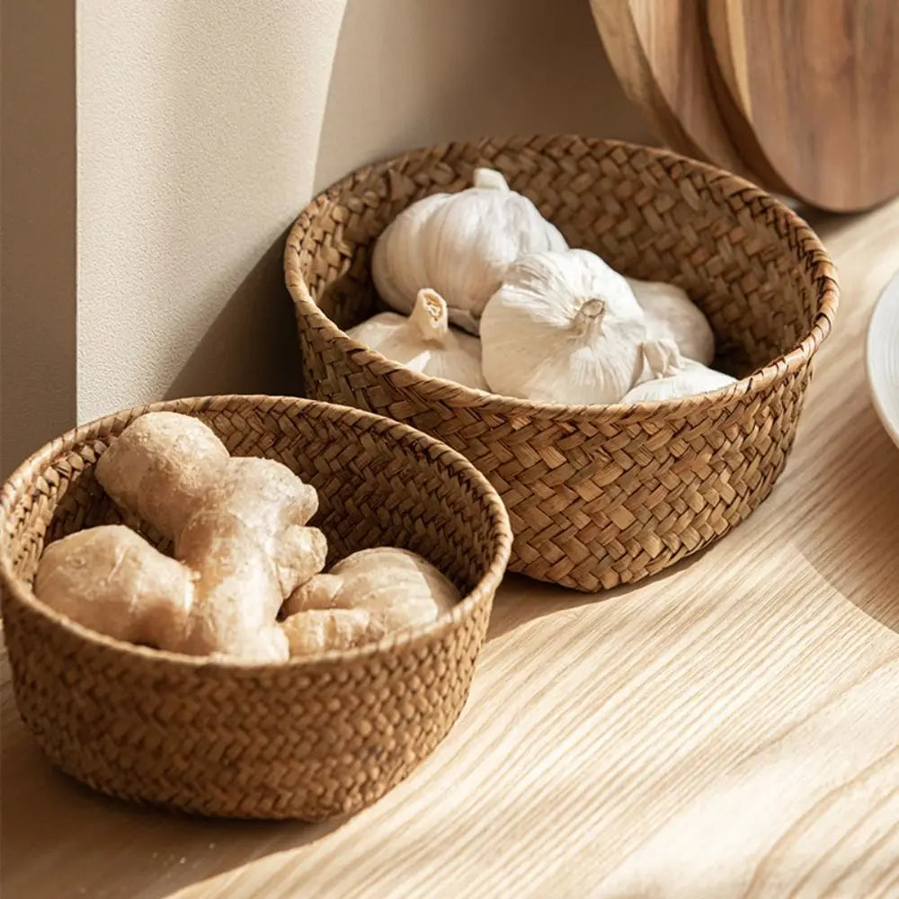Imitation Rattan Rattan Storage Baskets Sundries Organizer Home Desktop Decoration Kitchen Storage Basket Vegetable Fruit