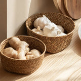 Imitation Rattan Rattan Storage Baskets Sundries Organizer Home Desktop Decoration Kitchen Storage Basket Vegetable Fruit