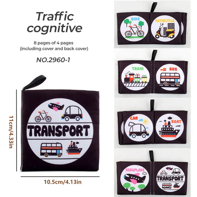 4 Pages Enlightenment Early Learning Books Children Black and White Cloth Book for Kids Montessori Educational Toys