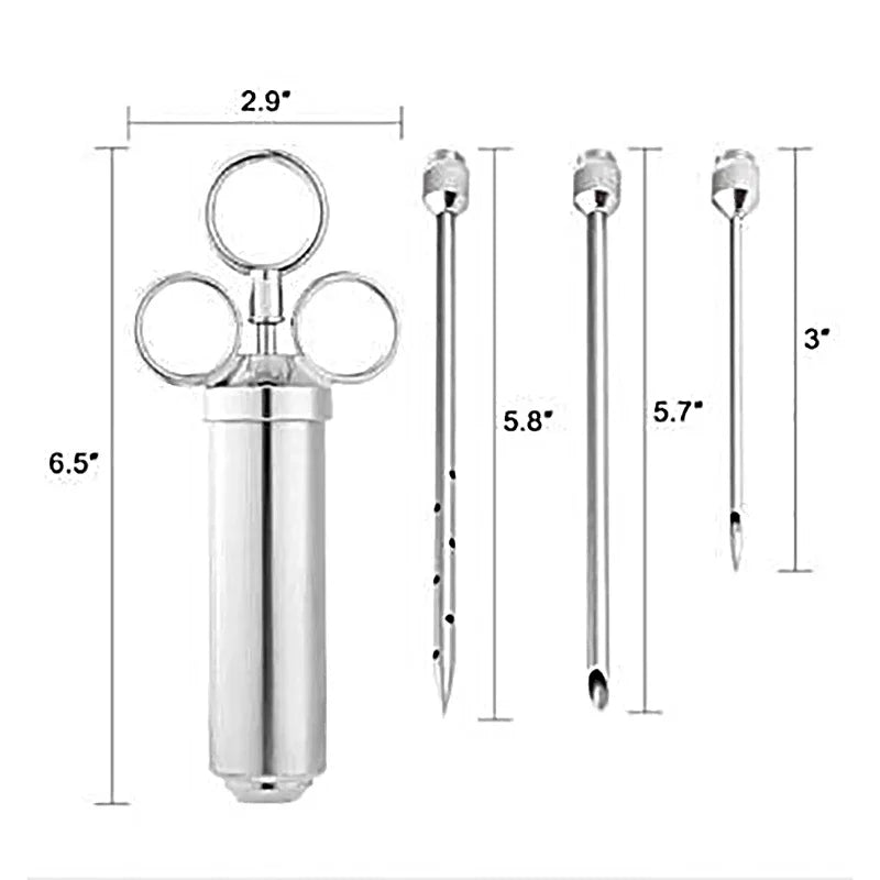 Injetor de tempero de marinada de 2 onças, injetores de carne de peru, injeção de seringa de cozinha de aço inoxidável com 2-5 agulhas