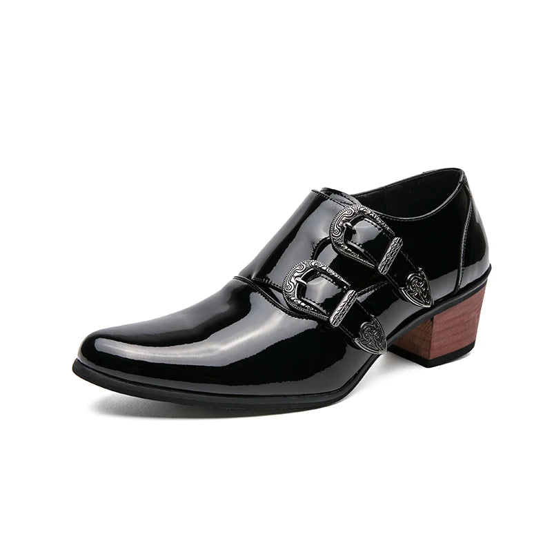 Luxury Designer Monk Leather Men's Shoes, High Heels, Polished, Double Buckle, Pointed Toe, Casual Shoes for Men, Party Wedding Shoes for Men