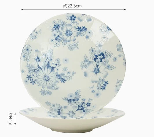 Household Ceramic Tableware Set Japanese Style Simple Restaurant Sushi Plate Circular Flower Patterns Fruit Plates