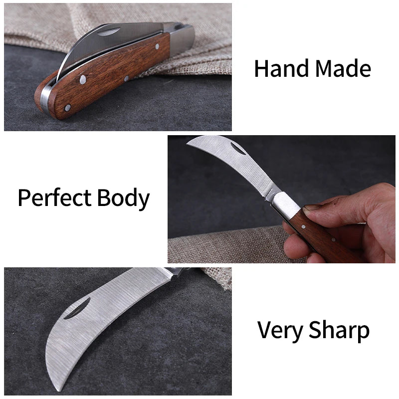 Folding Grafting Knife Grafting Tools Bonsai Pruning Knife Professional Garden Seedling Fruit Tree Cutter with Wooden Handle