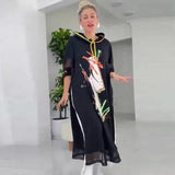 Street Style Midi Dress for Women 3/4 Sleeve Dresses Casual Summer Autumn Clothes Plus Size L-5XL Plus Size 3XL 4XL 