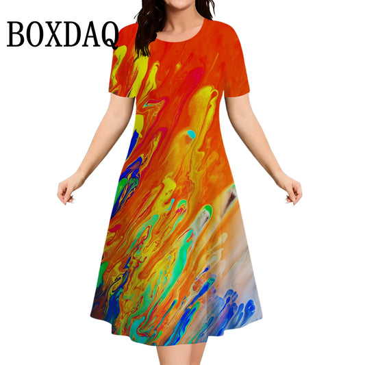 Gradient Tie Dye Striped Dresses For Women 2025 Summer Fashion Plus Size Dress Short Sleeve Loose Casual Print Dress 9XL Clothes