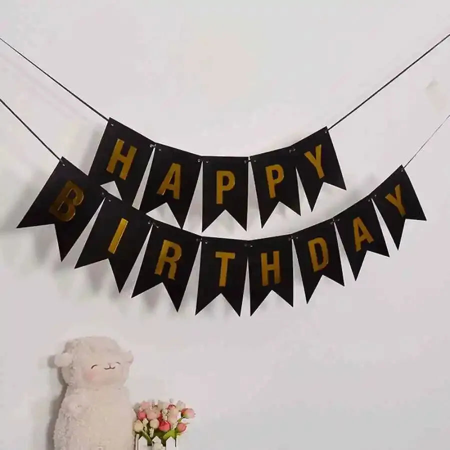 Happy Birthday in English Gold Plated Swallowtail Flag Decoration Banner Party Supplies