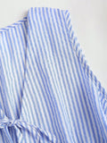 Women's Sets Two 2pcs Sale Summer V Neck Sleeveless Lace Up Vests&High Elastic Waist Striped Wide Leg Pant Suits OUYW-25014
