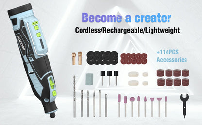 WORKPRO 12V Cordless Rotary Tool With Charger 5-speed 2.0Ah Mini Electric Grinder Machine Polishing Tools  & 114 Accessories