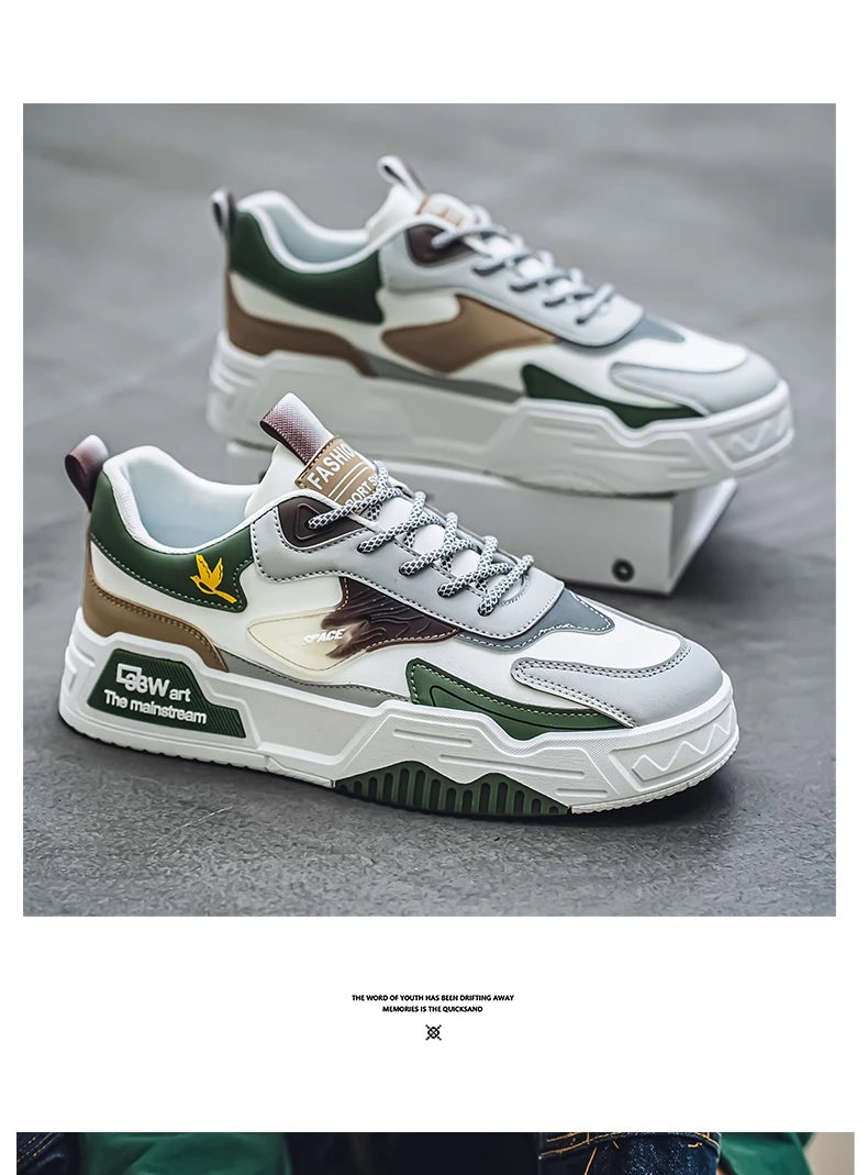 2024 Autumn New Casual Sports Shoes Men's Leather Low-Top Fashion Trend Easy-Match Running Shoes Men's Skateboard Shoes Suitable for Outdoor Sports
