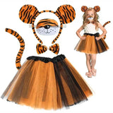 Animal Cat Tiger Cosplay Costume for Boys Girls Headband Clothes Shoes Tail Tutu Skirt Gloves Set for Kids School Performance