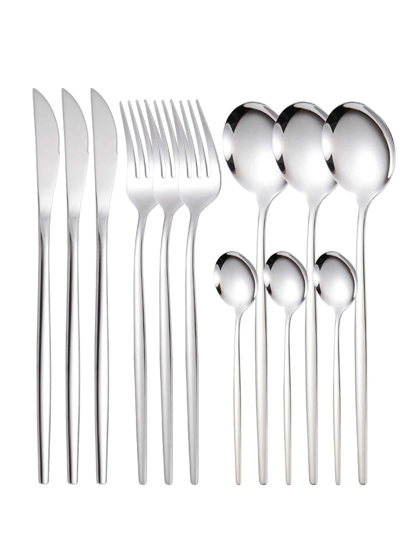 12pc Thin Stainless Steel Cutlery Set Portugal Steak Knife and Fork Dessert Spoon Coffee Spoon