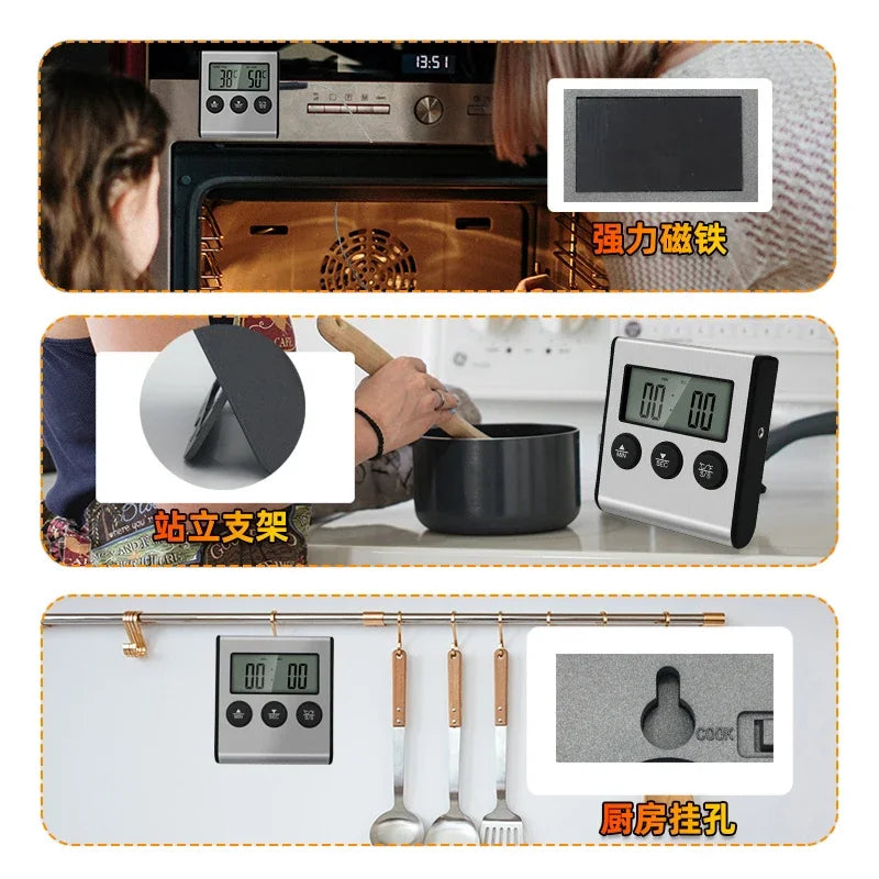 Termómetro digital inalámbrico TP700 para horno de cocina, barbacoa, parrilla, horno, temporizador de carne, ajuste manual de temperatura.