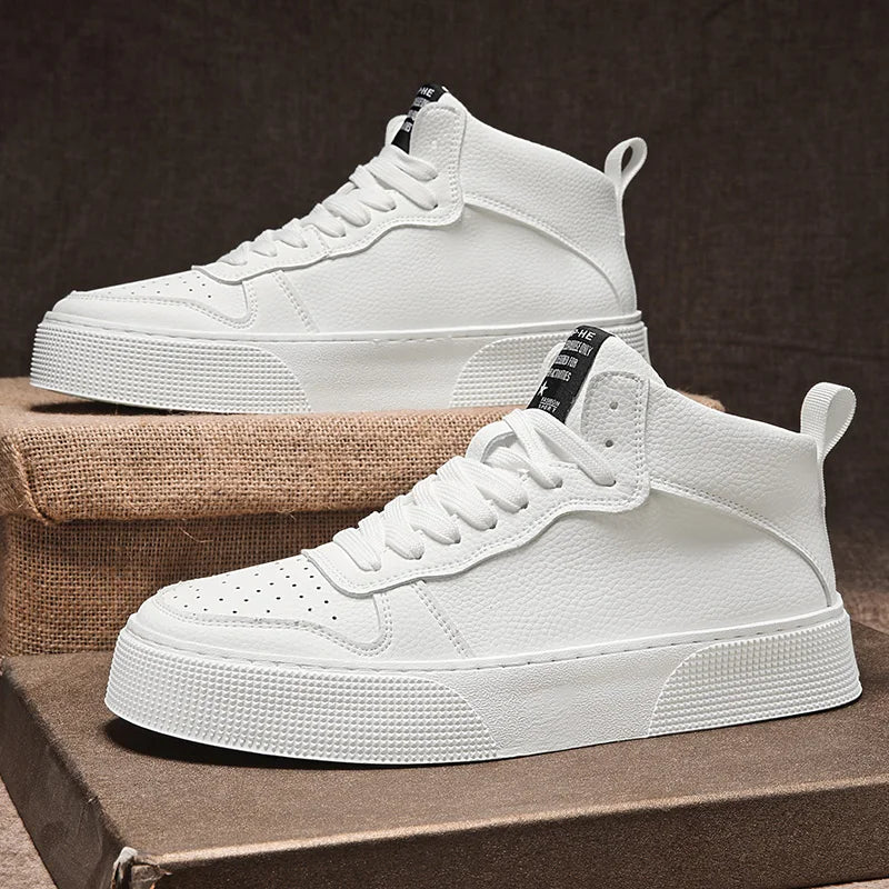 IGxx High top Shoes Zip Lace-up Leather Men's Sneakers Punk Ankle Boots For Men Hook&Loop Shoes White indestructible lacoste