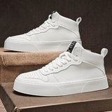 IGxx High top Shoes Zip Lace-up Leather Men's Sneakers Punk Ankle Boots For Men Hook&Loop Shoes White indestructible lacoste