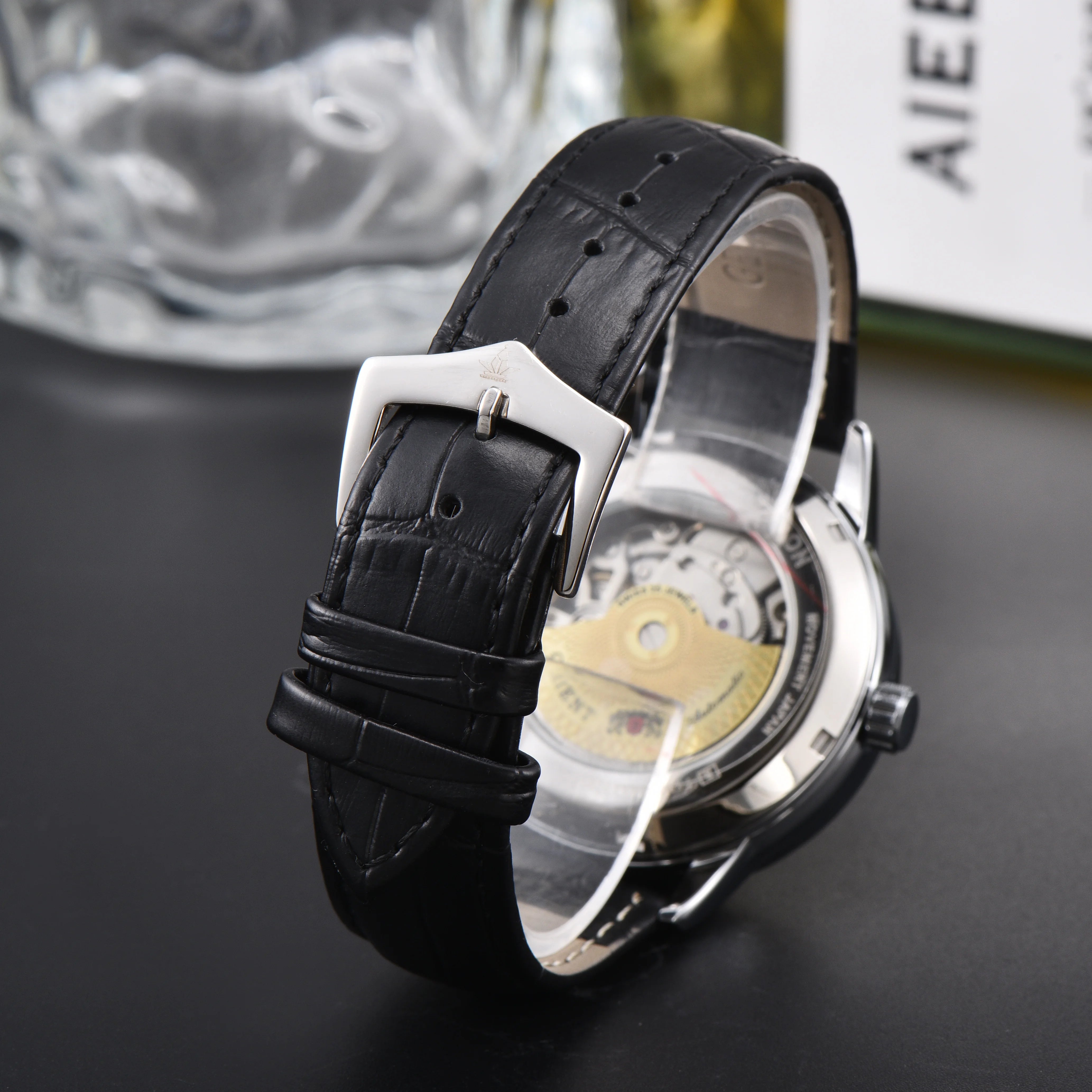 Orient Sun & Moon Semi Skeleton Automatic Watch Men's White Dial Black Leather Strap Sapphire Crystal 50M Water-Resistant Dress Watch