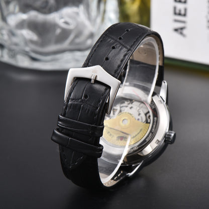 Orient Sun & Moon Semi Skeleton Automatic Watch Men's White Dial Black Leather Strap Sapphire Crystal 50M Waterproof Dress Watch