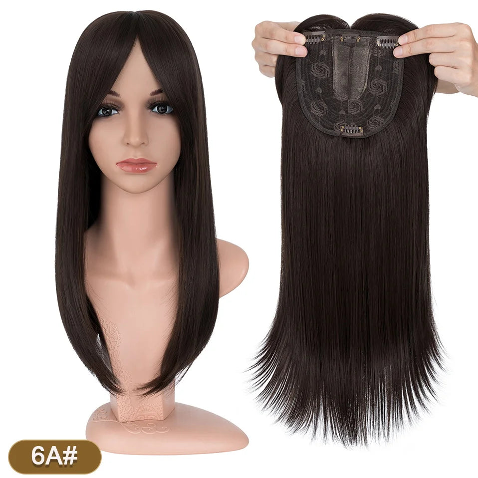 Benehair 14'' 18'' Hair Toppers with Bangs for Women Synthetic 6x6 Top Hairpieces Wigs Long Straight Clip in Hair Extension