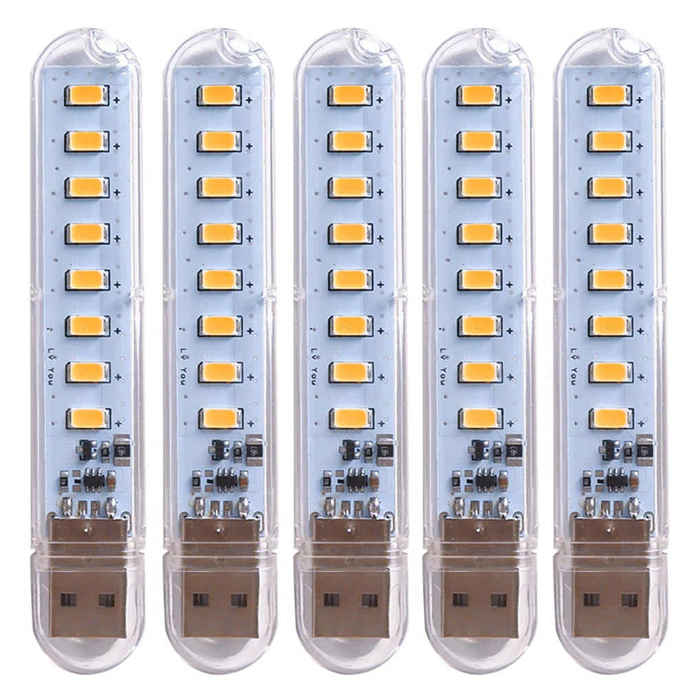 5pcs Portable USB Strip Light Mini Led Night Lights USB Plug Book Lamp Room Emergency Lighting for Power Bank Computer