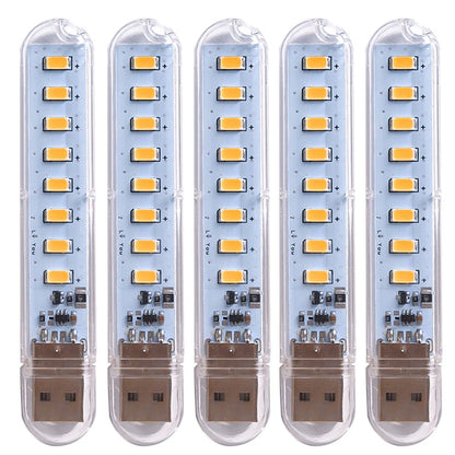 5pcs Portable USB Strip Light Mini Led Night Lights USB Plug Book Lamp Room Emergency Lighting for Power Bank Computer