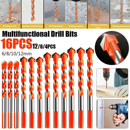 Juego de 16 brocas de carburo de tungsteno para mampostería, para metal, acero, porcelana, cerámica, azulejos, hormigón, ladrillo y madera, de 3 a 12 mm.
