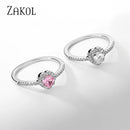 Anillos de compromiso ZAKOL con corazón rosa romántico y circonita cúbica para mujer, anillos de boda de moda con circonita cúbica AAA, joyería para regalo de San Valentín.
