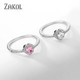 ZAKOL Romantic Pink Heart CZ Engagement Rings for Women Fashion AAA Cubic Zirconia Wedding Bands Jewelry Valentine's Day Gift