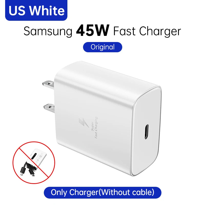 Cargador de pared Samsung PD de 45 W, carga superrápida, original de EE. UU., cable USB C a tipo C de 5 A, para Galaxy S25, S24, S23, S22 Ultra, A54, A53 y Note20.