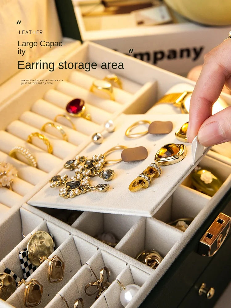 Caja organizadora de joyas de alta gama con gran capacidad y diseño exquisito para collares y pendientes
