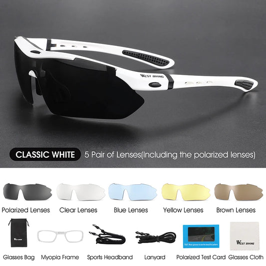 WEST BIKING Cycling Polarized Glasses Bike Outdoor Sports Sunglasses MTB PC Goggles Eyewear 5 Lens Bicycle Accessories