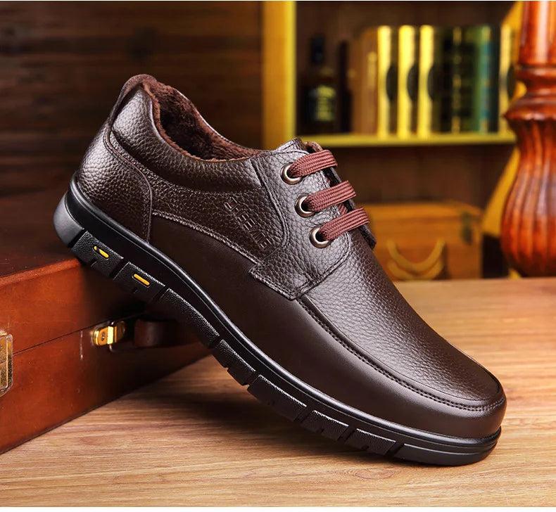 Hot Sale Men Genuine Leather Casual Shoes Soft Sole Lace-up Luxury Brand Middle-aged Old Man Dad Lightweight Loafers Shoes